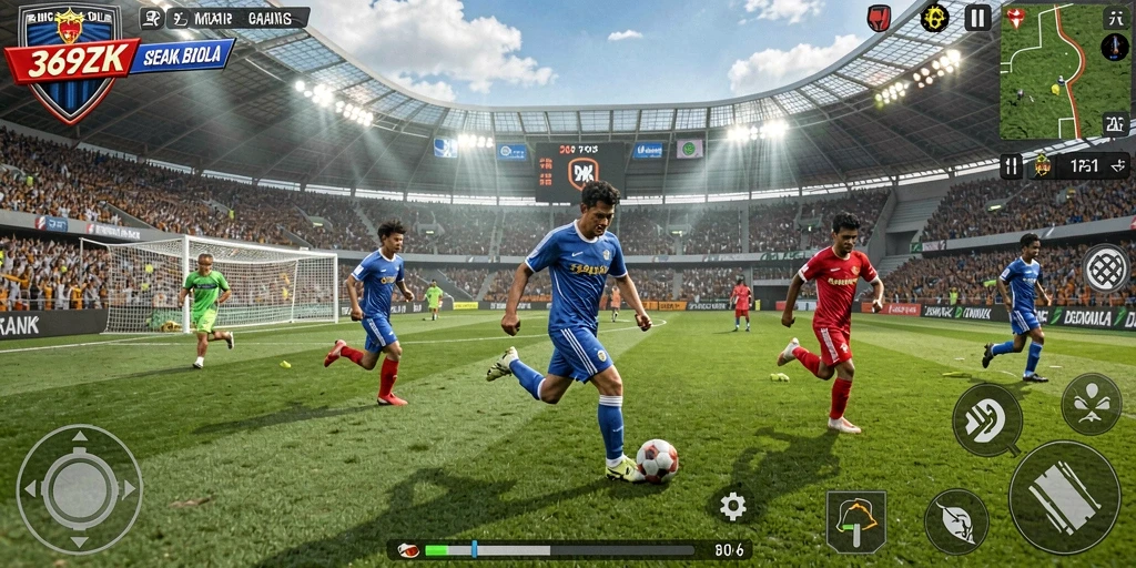 Tampilan gameplay seru di 369ZK dengan aksi sepak bola yang mendebarkan.