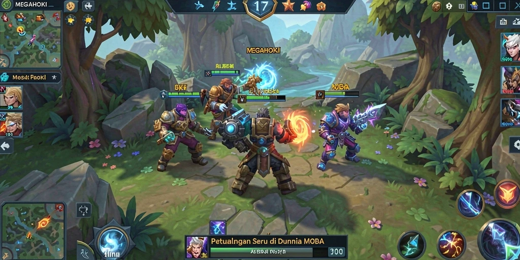 Tampilan gameplay seru di MEGAHOKI dengan pertarungan tim yang intens.