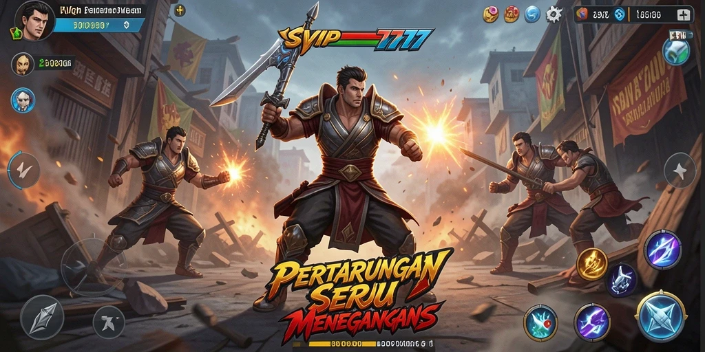 Screenshot gameplay SVIP777 menampilkan aksi pertarungan yang intens dan karakter yang dinamis.