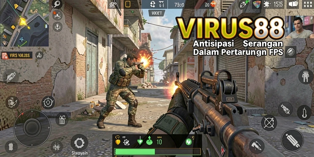 Tampilan gameplay <strong>VIRUS88</strong> yang intens dan menegangkan dalam pertempuran FPS.