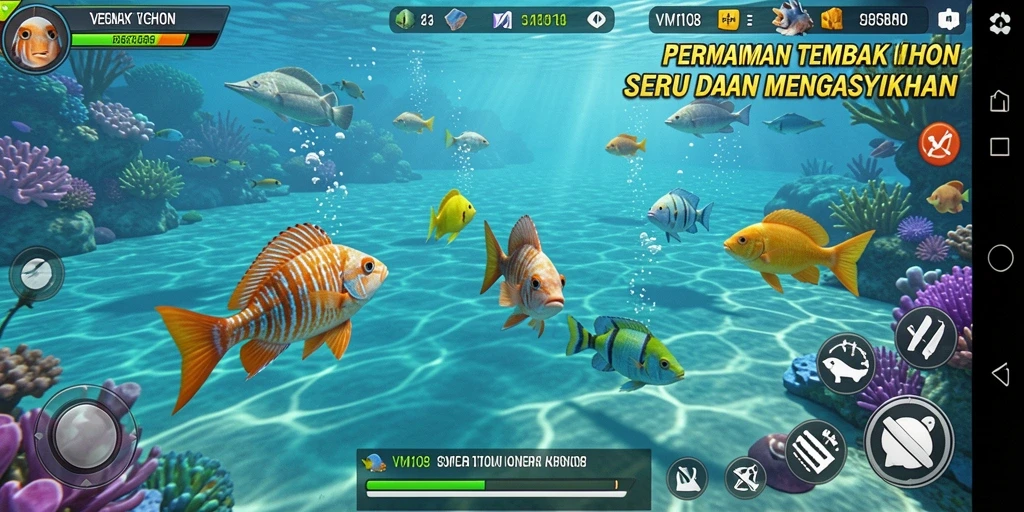 Tangkapan layar menampilkan aksi seru dalam game Tembak Ikan.